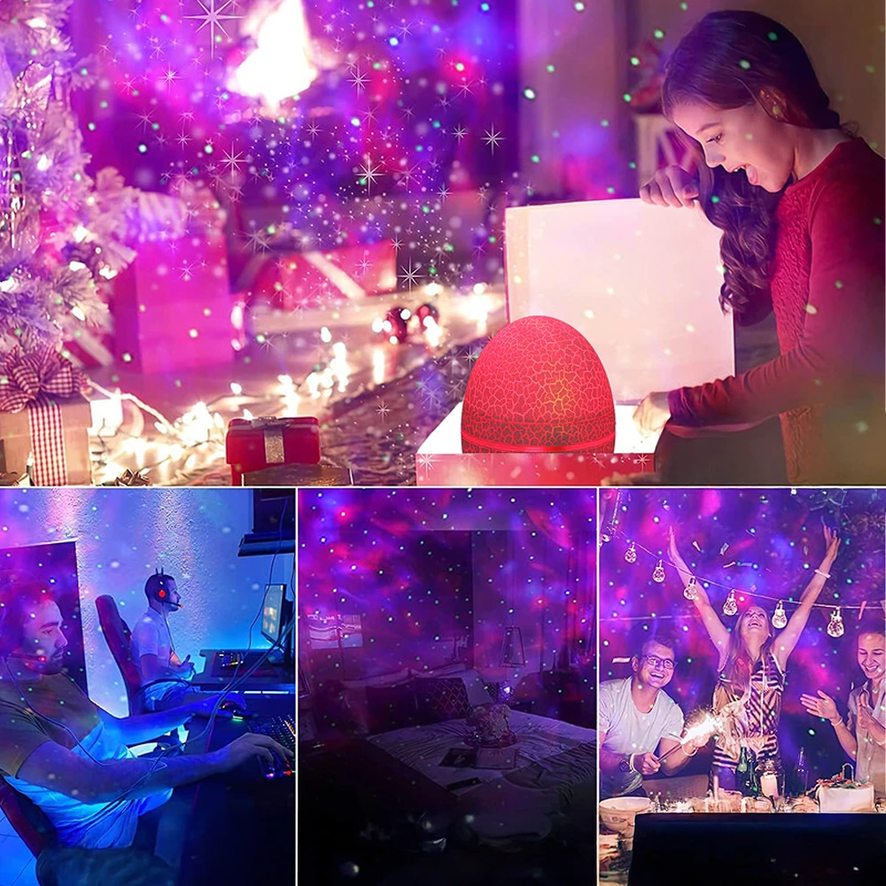 Dinozauro kiaušinio žvaigždės projektorius su galaktikos garsiakalbiu, USB LED naktine lempute