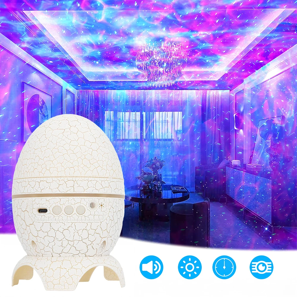 Dinozauro kiaušinio žvaigždės projektorius su galaktikos garsiakalbiu, USB LED naktine lempute