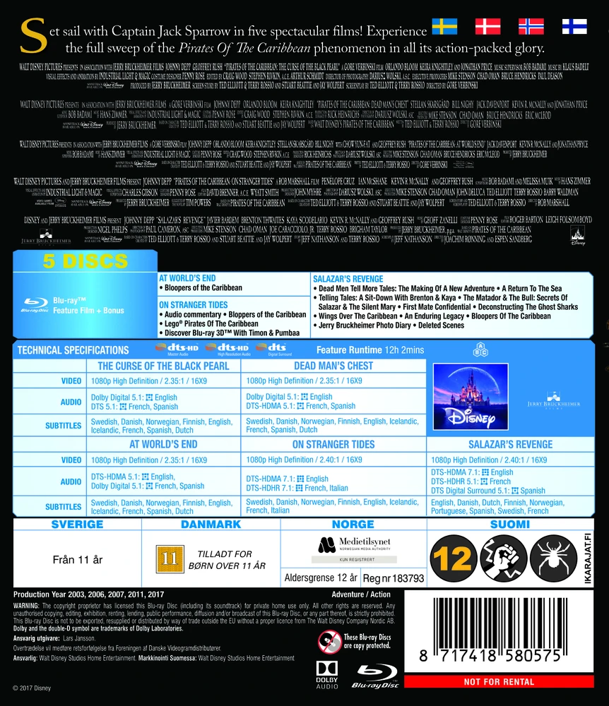 Disney Live Action Karibų piratų 5 filmų kolekcija (Blu-ray)