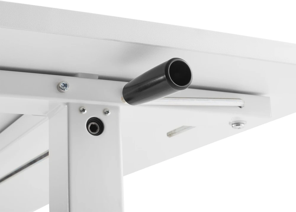 Ergo Office ER-401 Sėdimas stalas 140x60cm Rankiniu būdu reguliuojamo aukščio Biuro stalas max 117cm Ergonomiškas stalas, apkraunamas iki 40kg baltas