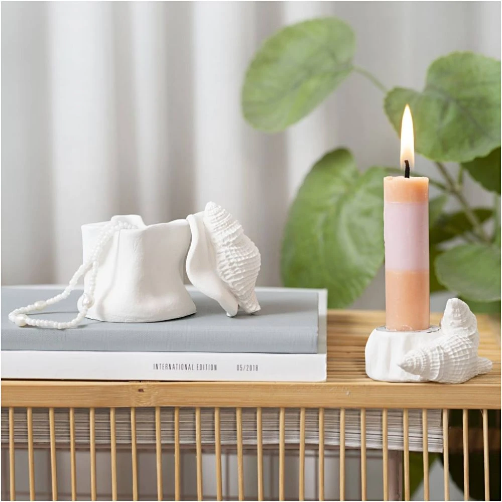 DIY Kit - Mini rankdarbių rinkinys modeliavimui, žvakidė su kriauklėmis - balkšva - 1 pakuotė (977842)