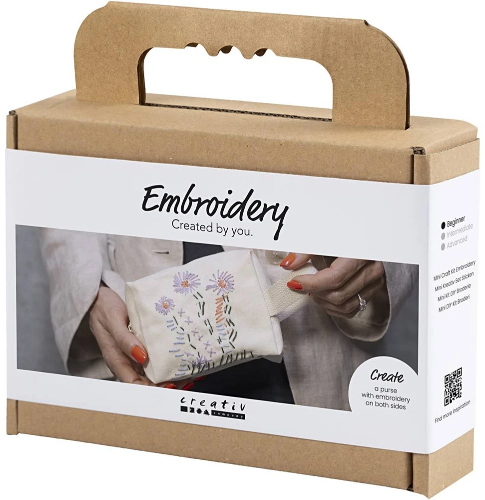 DIY Kit - Mini rankdarbių rinkinys siuvinėjimui - Makiažo krepšelis - kreminės spalvos (977859)