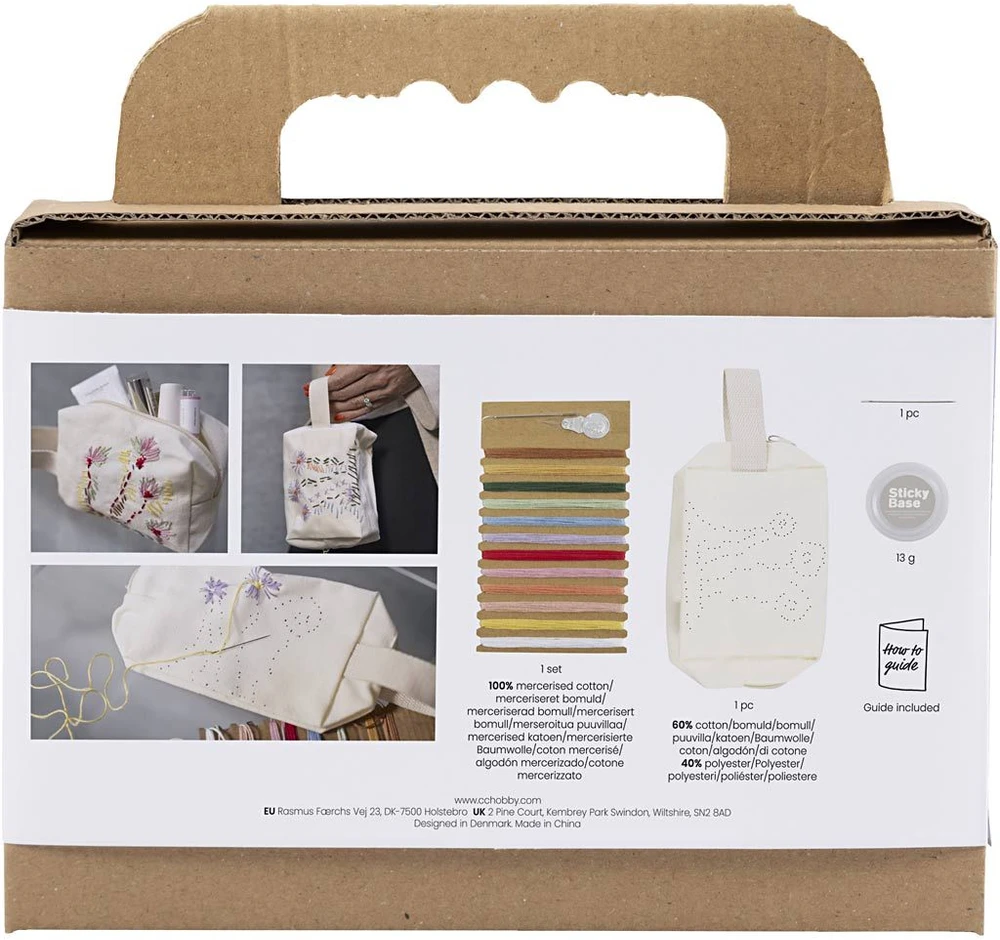 DIY Kit - Mini rankdarbių rinkinys siuvinėjimui - Makiažo krepšelis - kreminės spalvos (977859)