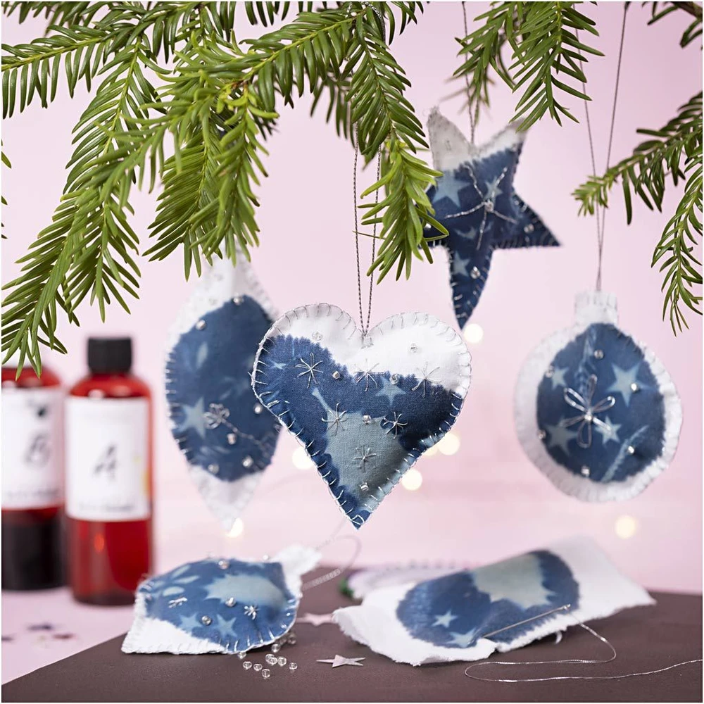 Diy Kit „Pasidaryk pats“ rinkinys – cianotipijos kalėdinės dekoracijos – mėlynos – sidabrinės (977848)