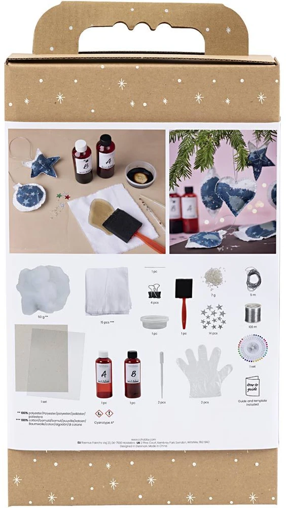 Diy Kit „Pasidaryk pats“ rinkinys – cianotipijos kalėdinės dekoracijos – mėlynos – sidabrinės (977848)