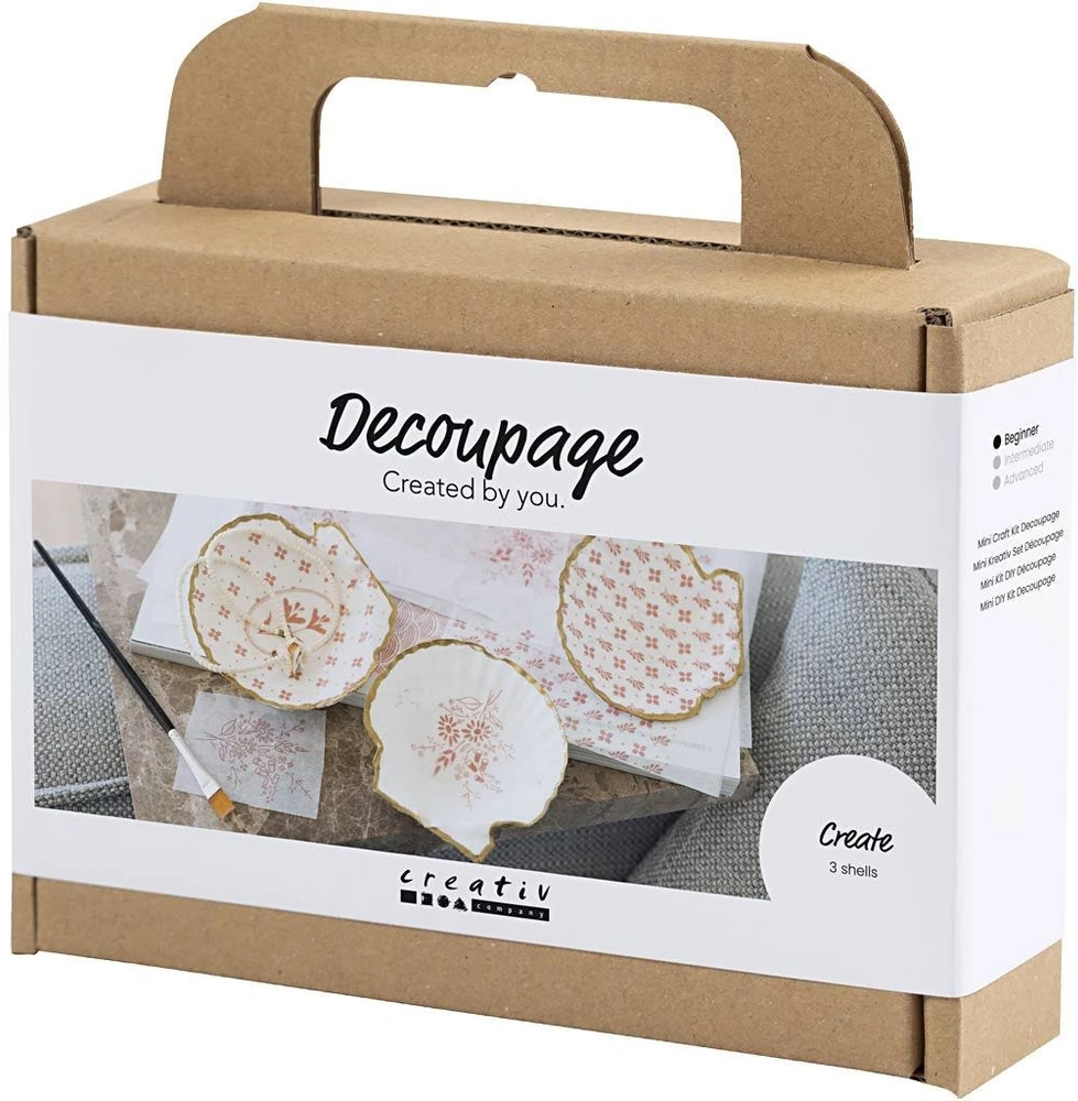 Creativ Diy Kit „Pasidaryk pats“ rinkinys - Mini rankdarbių rinkinys dekupažui, midijų kriauklės, švelni rožė, 1 pakuotė - (977788)