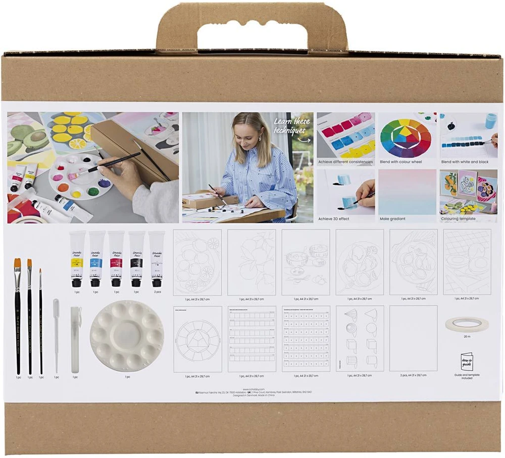 Diy Kit „Pasidaryk pats“ rinkinys – pradedančiųjų rankdarbių rinkinys guašui – paveikslai – įvairios spalvos (977852)