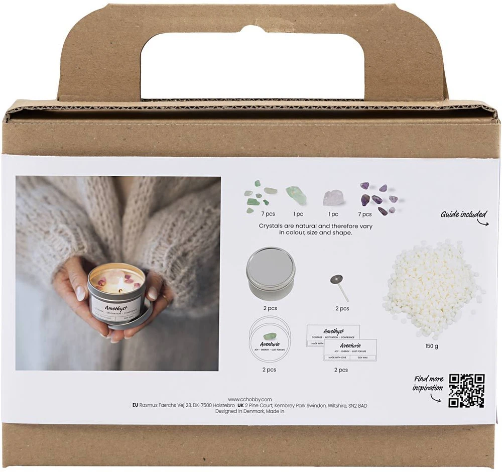 Diy Kit „Pasidaryk pats“ rinkinys – žvakių liejimas – sojų žvakė su aventurinu ir ametistu (977753)