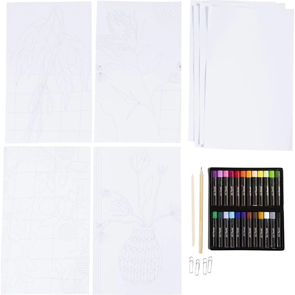 DIY Kit - Rankdarbių rinkinys aliejinėms pastelės, gėlės, įvairios spalvos (9772631)