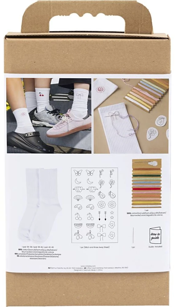 DIY Kit - Rankdarbių rinkinys siuvinėjimui, kojinės, baltos, 1 pakuotė (9772641)