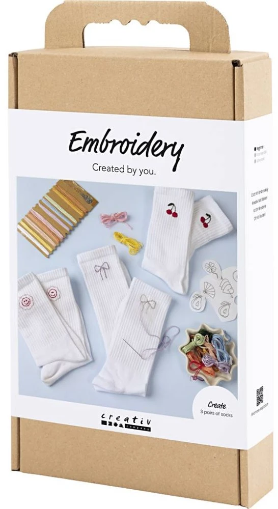 DIY Kit - Rankdarbių rinkinys siuvinėjimui, kojinės, baltos, 1 pakuotė (9772641)
