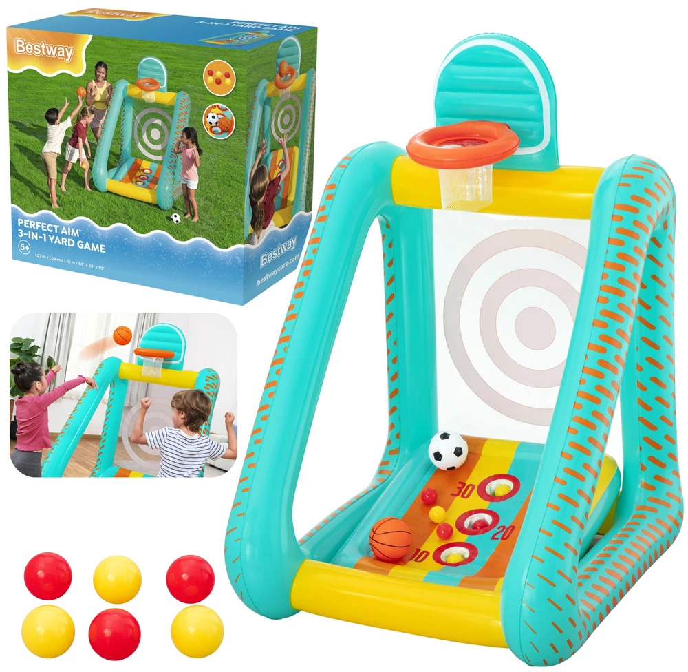 Bestway 3 viename sodo žaidimas krepšinis + futbolas + vartai 127x109x178cm 52813