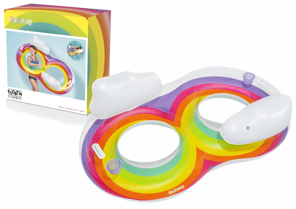 Dvigubas plaukimo ratas Bestway Rainbow Dreams, 186 x 116 cm