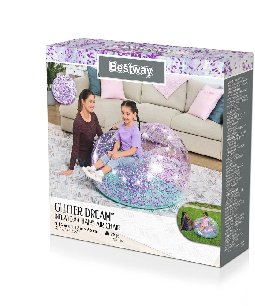 „Bestway Glitter“ kėdė pripučiama „Pouffe Glitter Dream 114 x 112 x 66cm 75115“