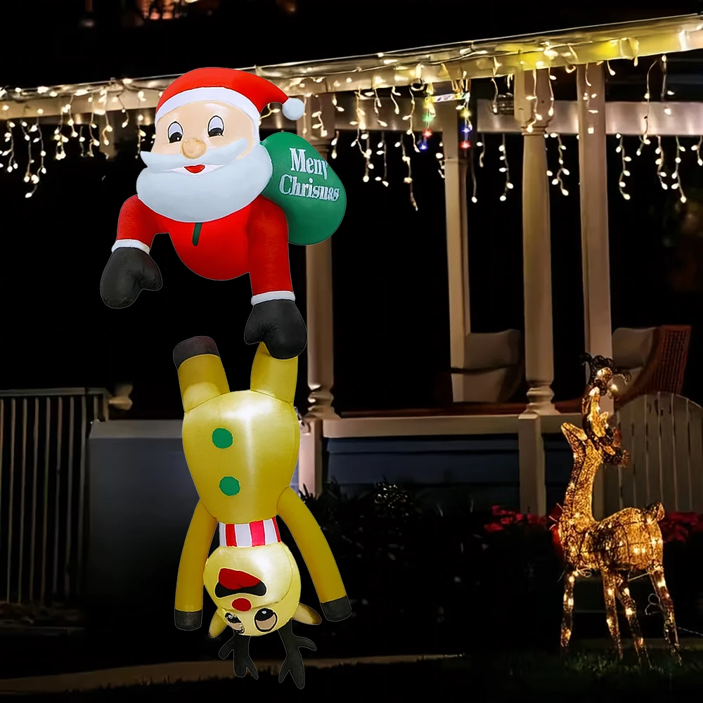 Dmuchany Pripučiama Kalėdų Senelio su elniu ir LED lempute dekoracija, 2,1 m
