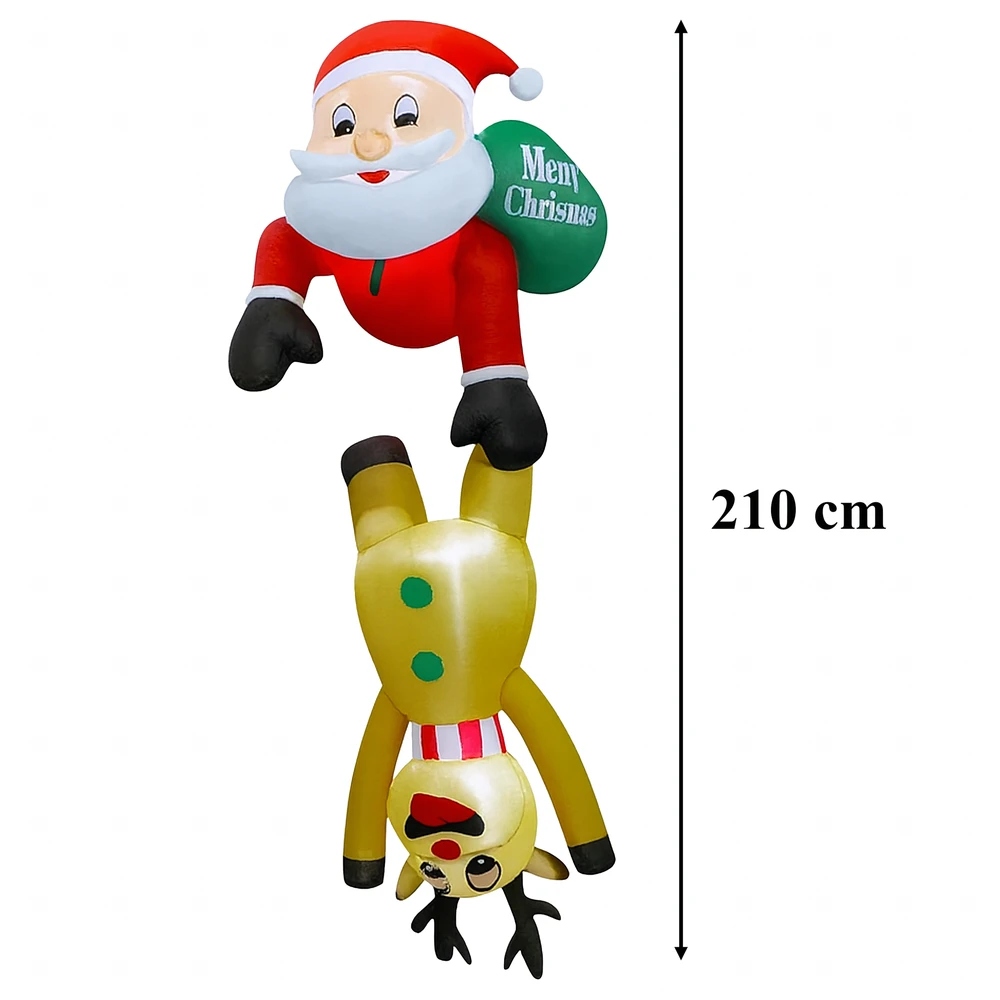 Dmuchany Pripučiama Kalėdų Senelio su elniu ir LED lempute dekoracija, 2,1 m