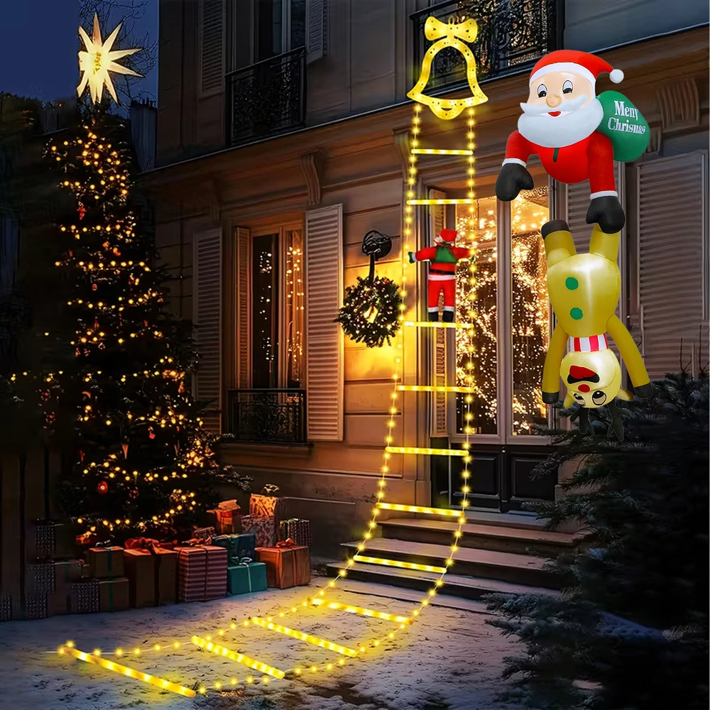 Dmuchany Pripučiama Kalėdų Senelio su elniu ir LED lempute dekoracija, 2,1 m