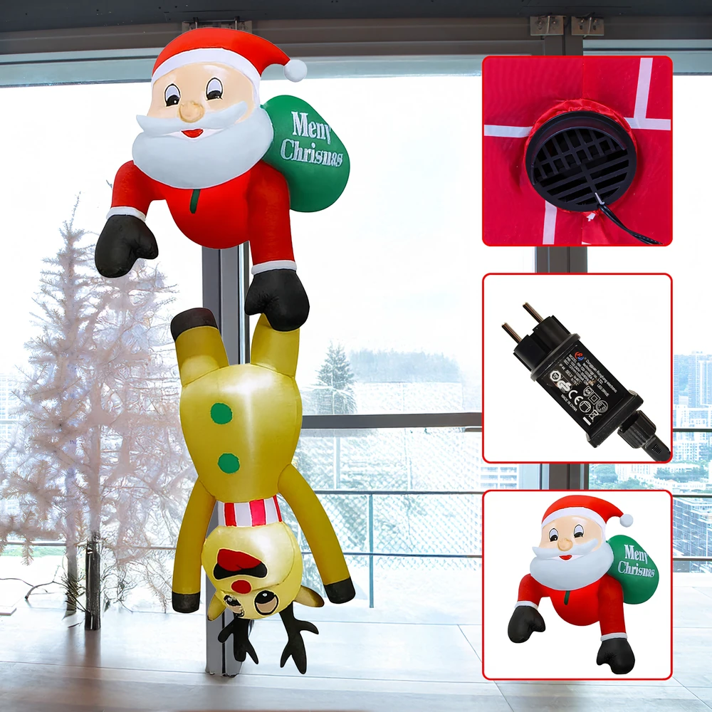 Dmuchany Pripučiama Kalėdų Senelio su elniu ir LED lempute dekoracija, 2,1 m