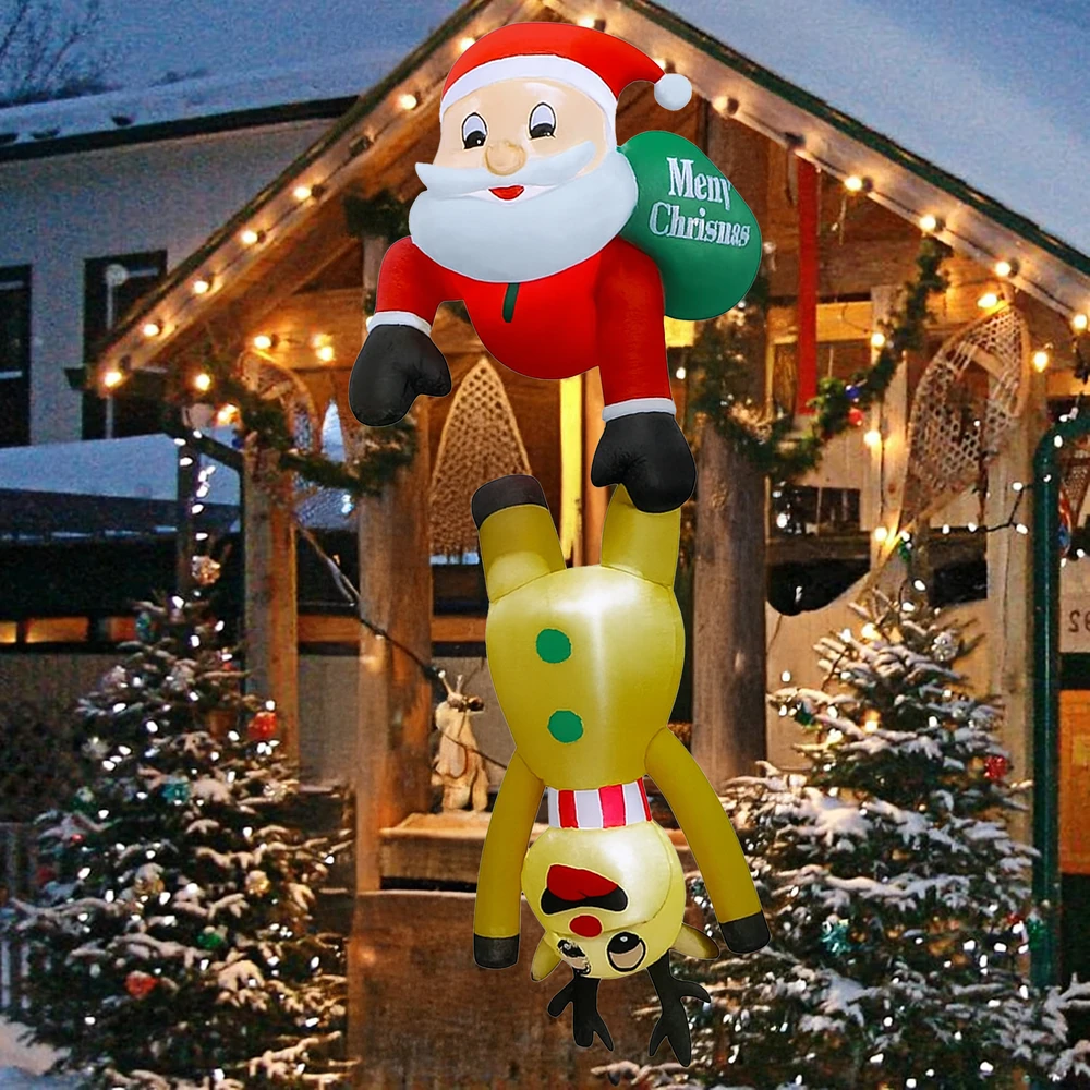 Dmuchany Pripučiama Kalėdų Senelio su elniu ir LED lempute dekoracija, 2,1 m