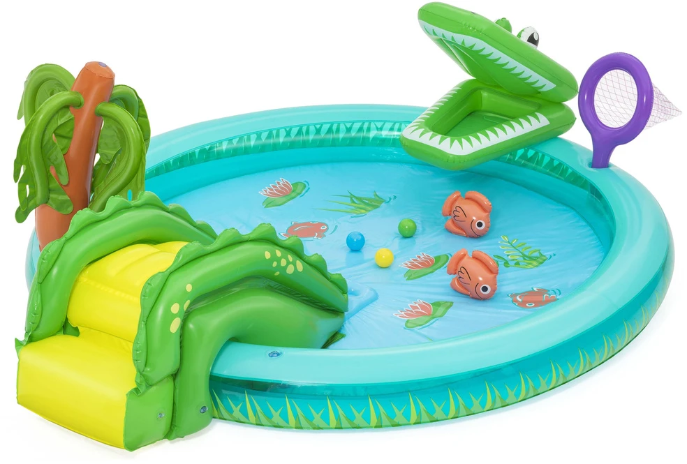 Bestway pripučiama žaidimų aikštelė CROCODILE čiuožykla + purkštuvas + kamuoliukai 53166
