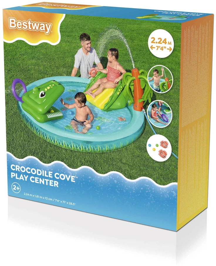 Bestway pripučiama žaidimų aikštelė CROCODILE čiuožykla + purkštuvas + kamuoliukai 53166