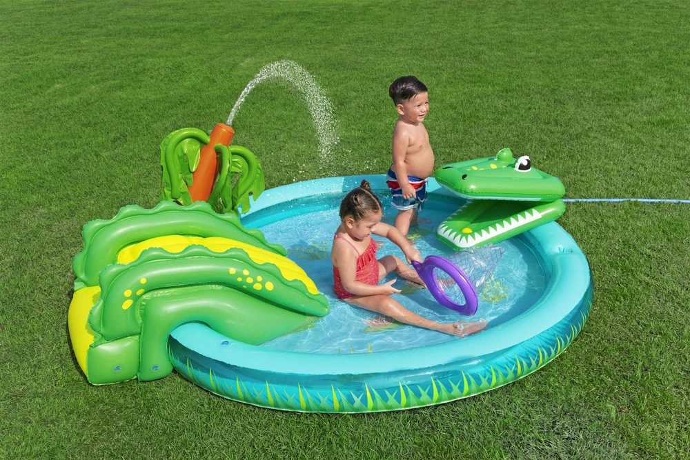 Bestway pripučiama žaidimų aikštelė CROCODILE čiuožykla + purkštuvas + kamuoliukai 53166
