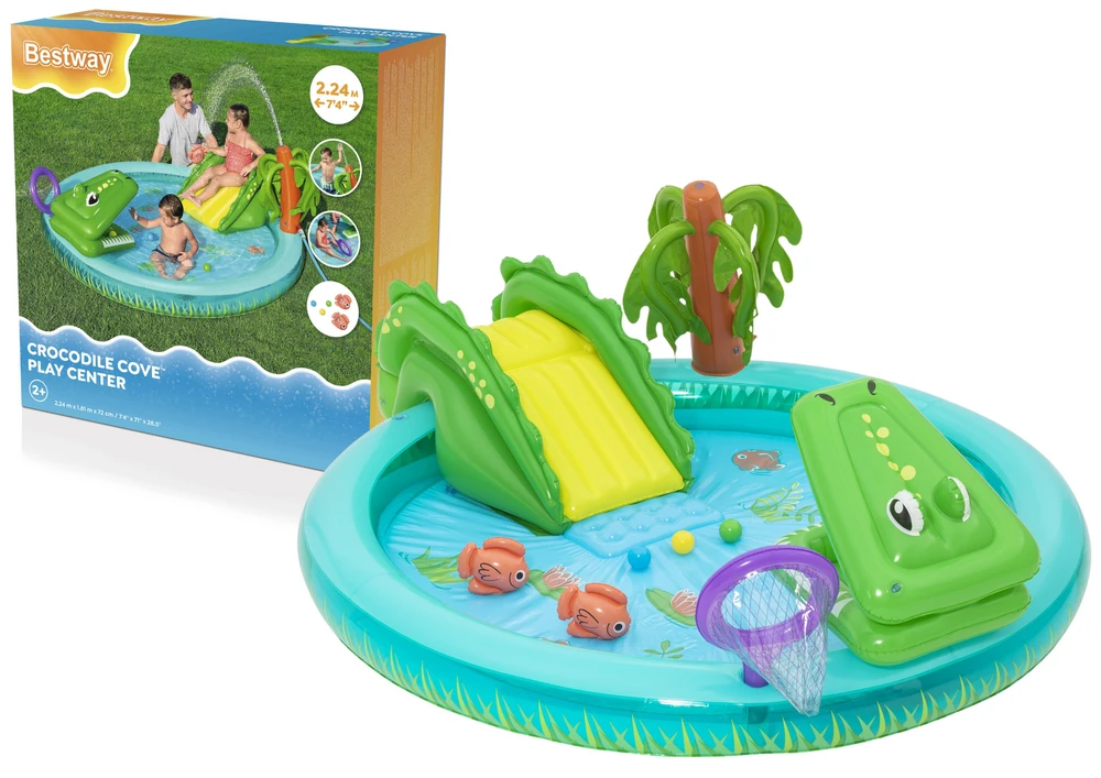 Bestway pripučiama žaidimų aikštelė CROCODILE čiuožykla + purkštuvas + kamuoliukai 53166