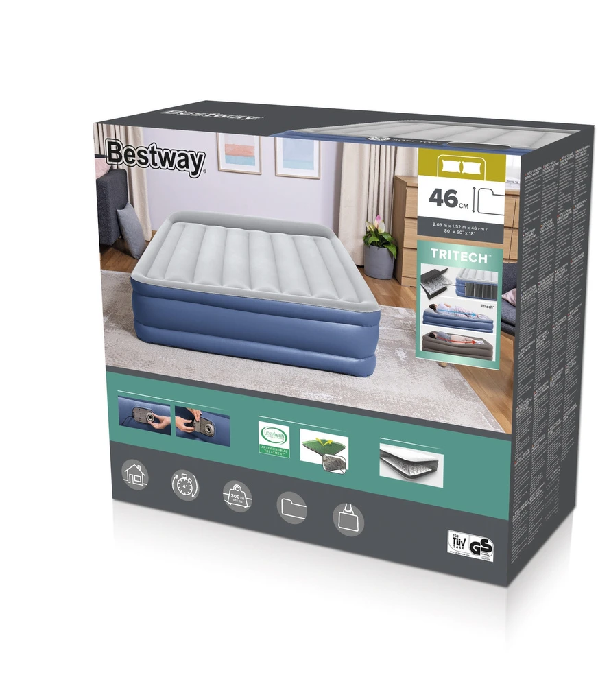Pripučiamas čiužinys BESTWAY Tritech, pilka/mėlynas, 203 cm x 152 cm x 46 cm