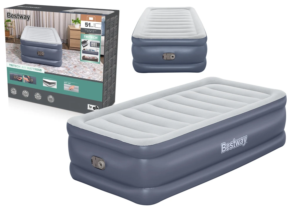 Vienvietis pripučiamas čiužinys su pompa Bestway 191x97x51 cm