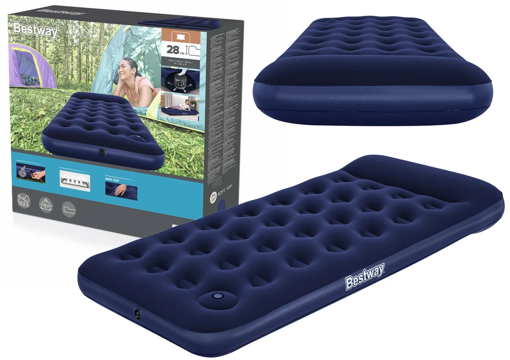 Bestway Pripučiamas vienvietis čiužinys su įmontuota kojine pompa ir pagalve 185x99x28cm 67224