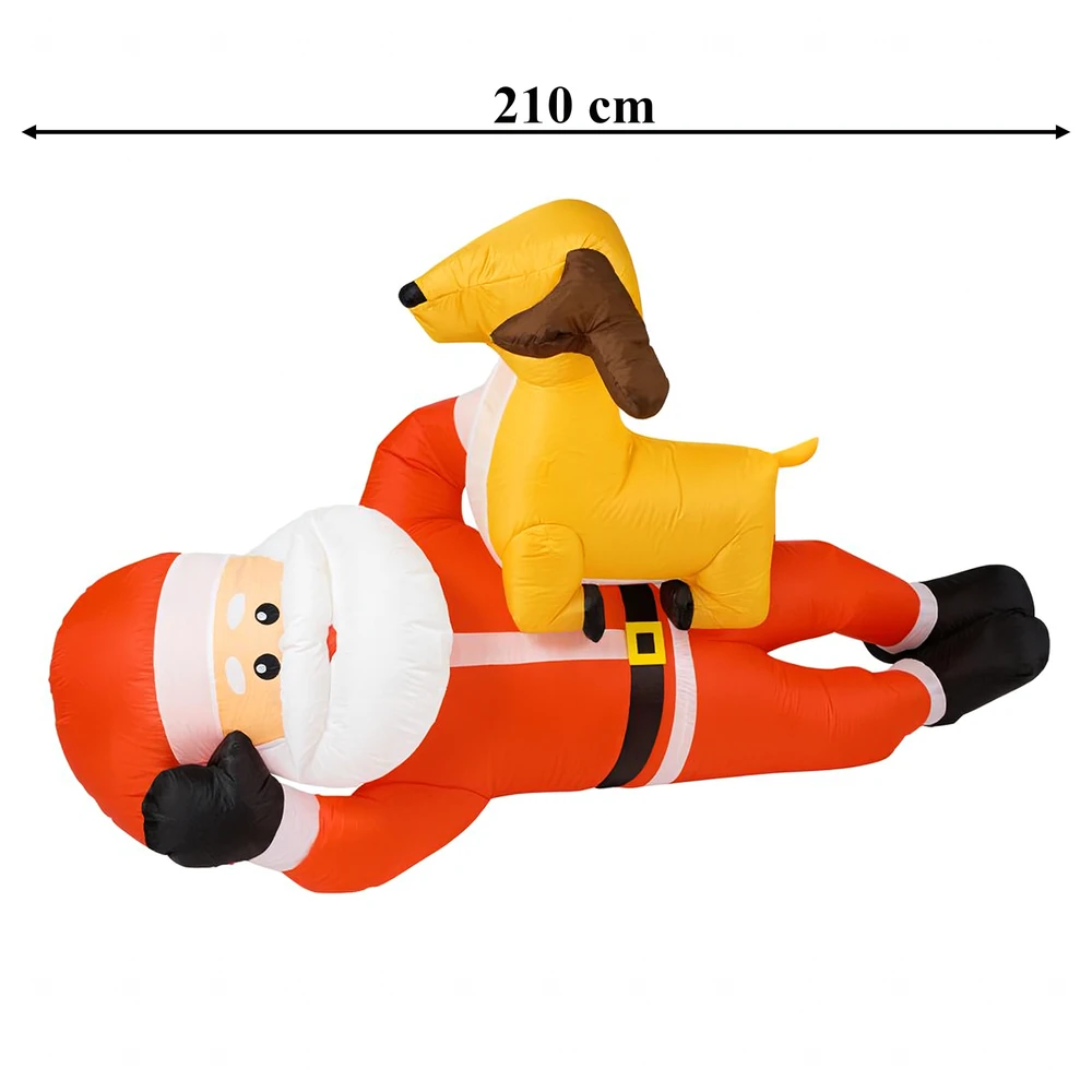 Dmuchany Pripučiamas Kalėdų Senelis su elniu, 210 cm, kalėdinė LED lemputė XXL