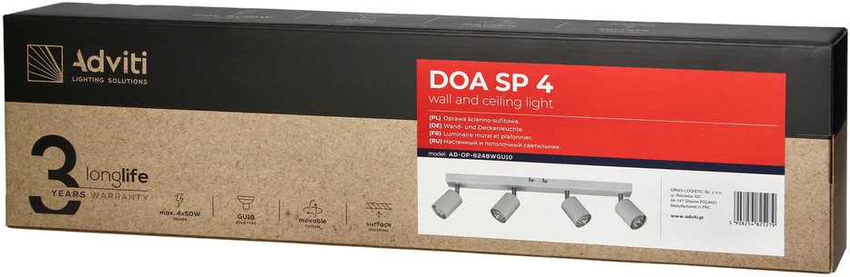 Orno DOA sieninis-lubinis šviestuvas, maks. galia 4x7W, GU10, IP20, baltas