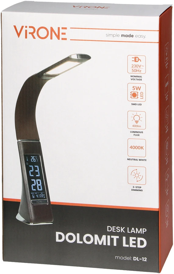 Orno DOLOMIT LED 5W, stalinė lempa su žadintuvu, 300lm, 4000K, juoda