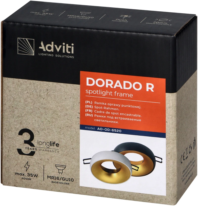 Orno DORADO R, dekoratyvinis prožektoriaus rėmelis, GU10, apvalus, juodas ir auksinis