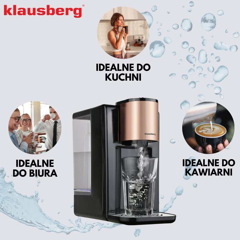 Dozownik Karšto vandens dozatorius, temperatūros reguliavimas 45–100 °C, juodas su rožinio aukso spalvos, 2,2 l, Klausberg, kb-7879