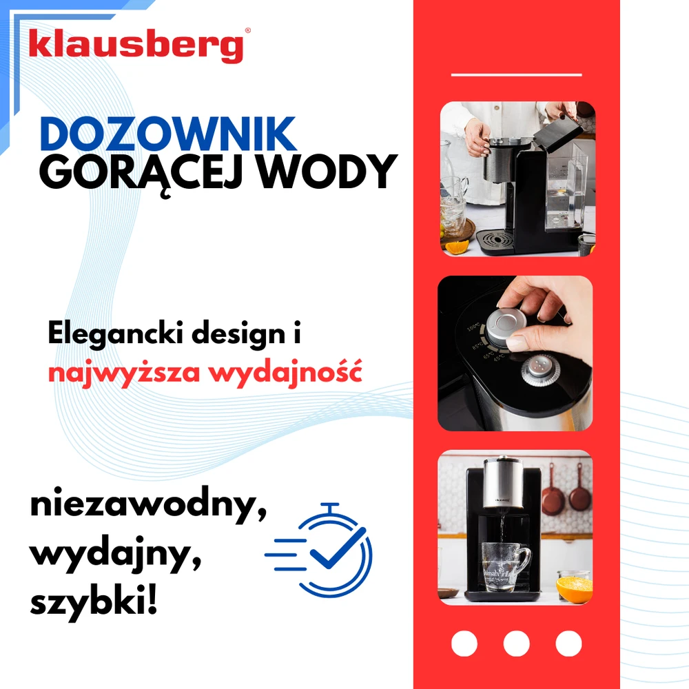 Dozownik Karšto vandens dozatorius, temperatūros reguliavimas 45–100 °C, juodos ir sidabrinės spalvos, 2,2 l, Klausberg, kb-7878