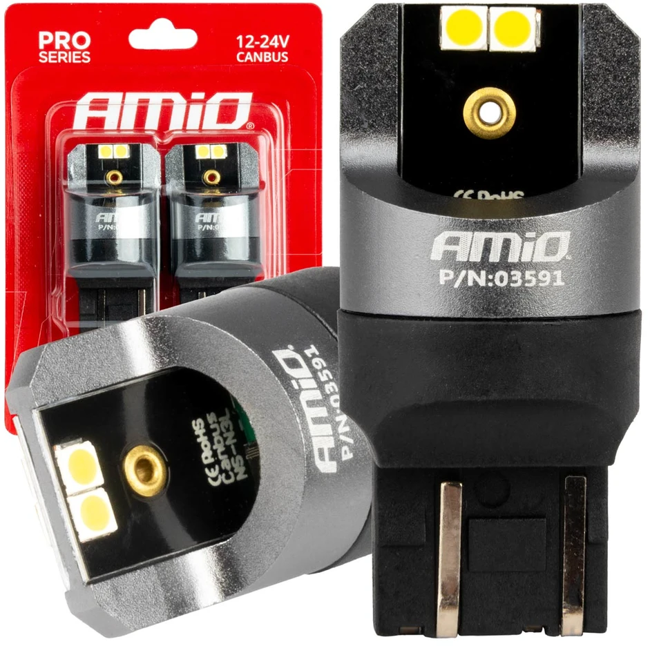 LED lemputės „Canbus Pro“ serijos W21/5W 4x3030 SMD baltos 12V 24V amio-03591