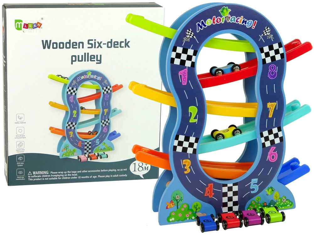 Drewniana Medinė automobilių trasa Lean Toys, 6 aukštų, 30x8x33 cm