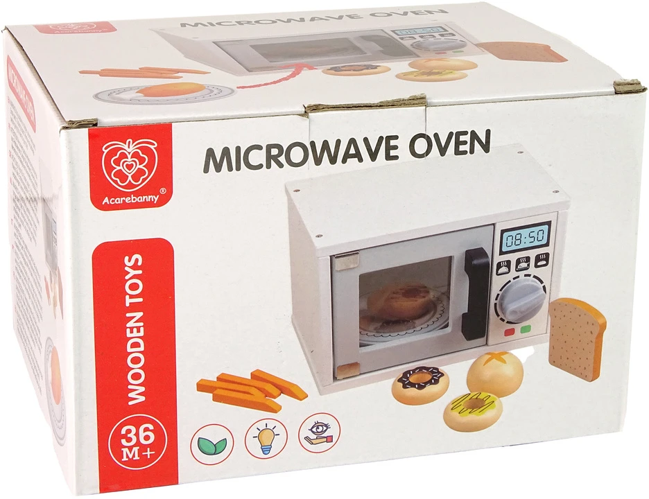 Lean Toys Žaislinė mikrobangų krosnelė su priedais, balta