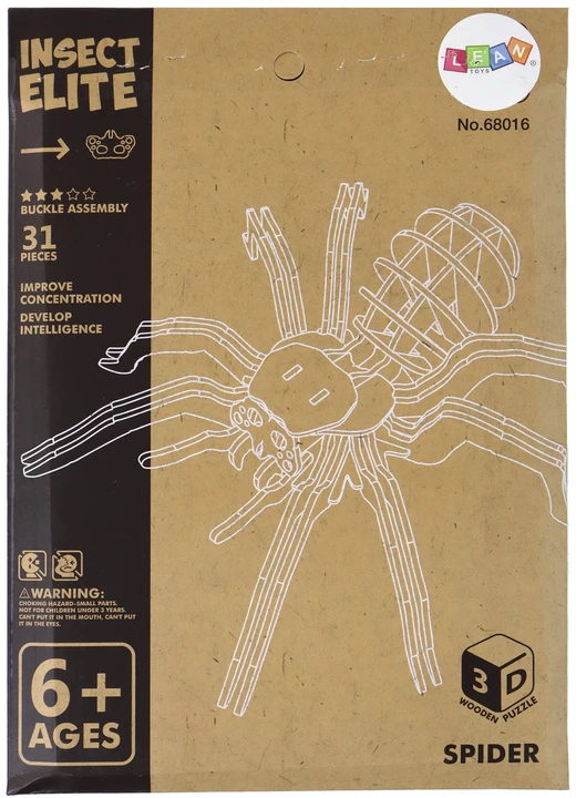 Medinė 3D dėlionė voras, Lean Toys, 31x22 cm