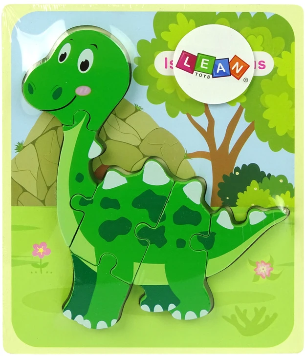 Lean Toys Medinė dėlionė dinozauras žalias