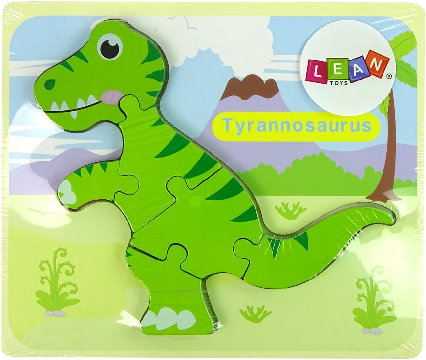 Lean Toys Medinė dėlionė dinozauras žalias