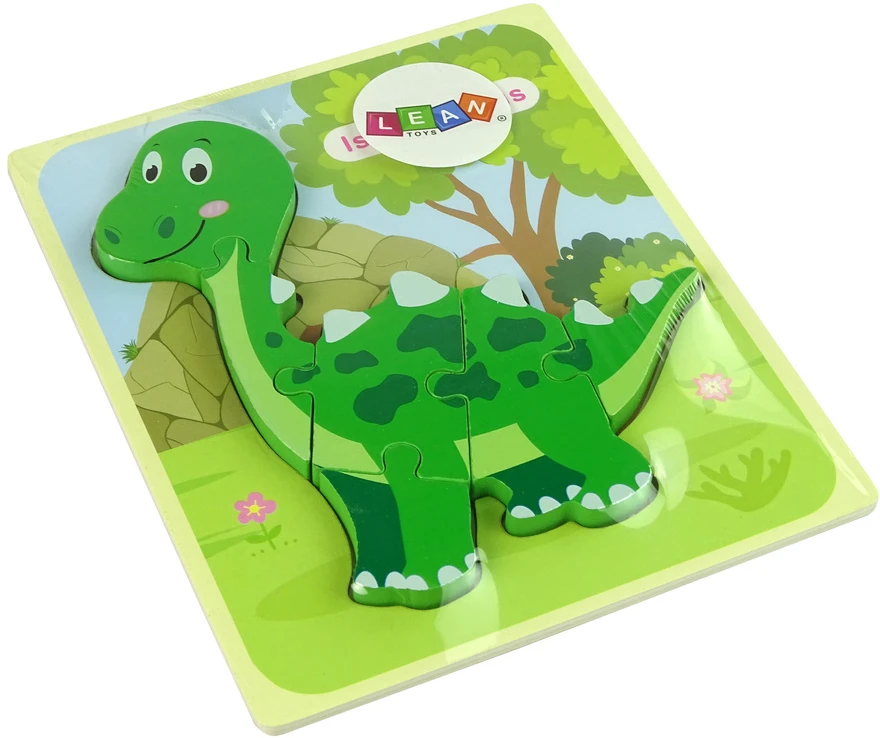 Lean Toys Medinė dėlionė dinozauras žalias