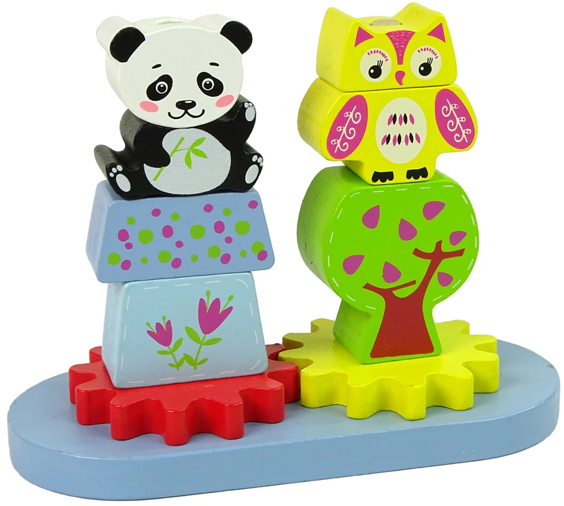 Mediniai gyvūnai vaikams Lean Toys, panda ir pelėda