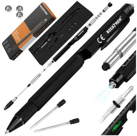 Bigstren Multifunctional pen - juodas 9-in-1 Bigstreen