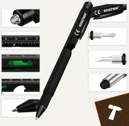 Bigstren Multifunctional pen - juodas 9-in-1 Bigstreen