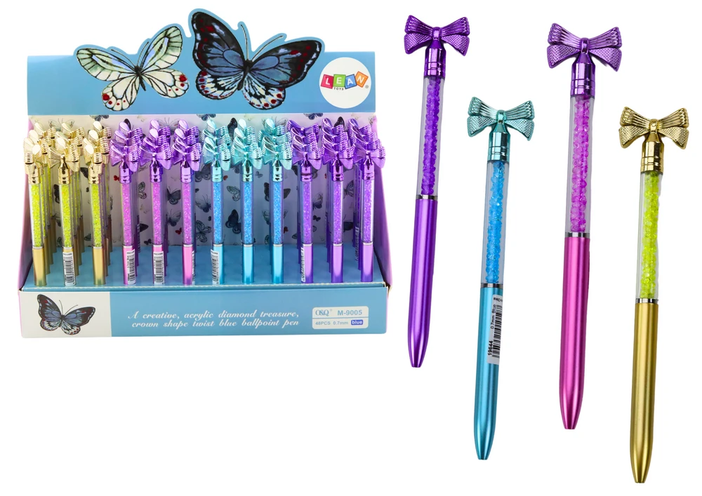 Lean Toys Elegantiškas tušinukas su deimantų dekoru ir mėlynu rašalu