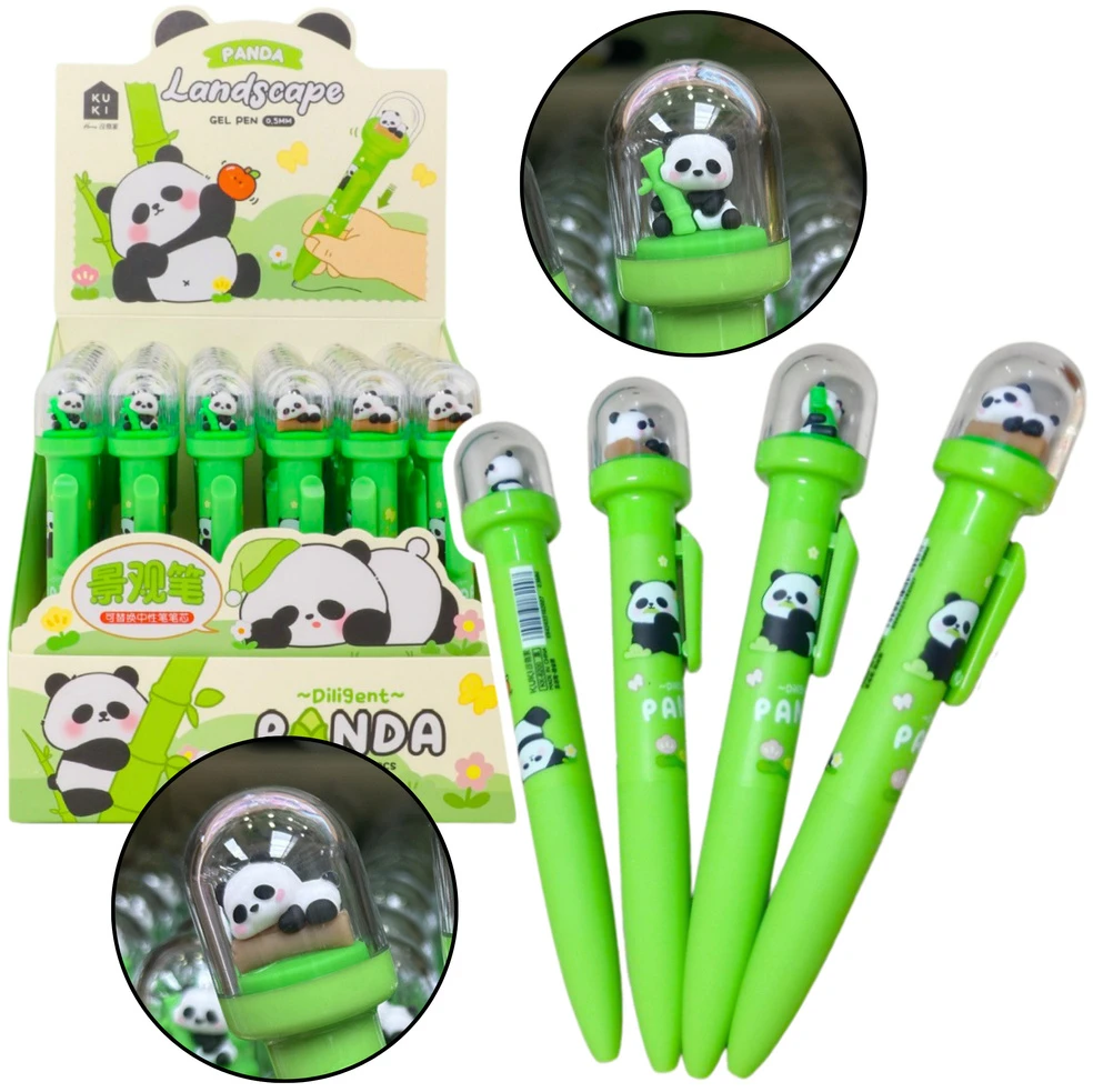 Lean Gelinis rašiklis su panda kupole, mėlynas rašalas, 0.5 mm