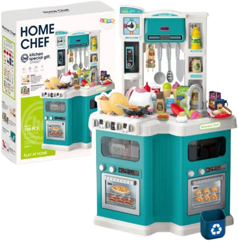 Lean Toys Vaikiška virtuvė su priedais Home Chef, 77x57x30 cm, 109 dalys