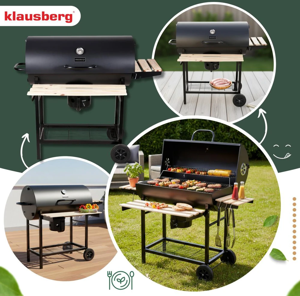Klausberg Duży Didelė medžio anglies sodo kepsninė, dangtis + lentynos + pelenų dėžė